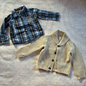 Plaid Blue and Ivory Kids dress Shirt & cardigan Sweater Set